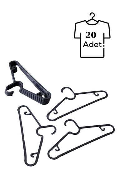 Mithra Life 20 Adet Plastik Siyah Elbise Gömlek Pantolon Askısı MIT1129 - 2