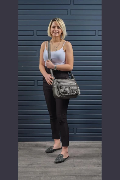 Mega 101 Yerli Yıkama Deri Kadın Çapraz Çanta - Resim 2