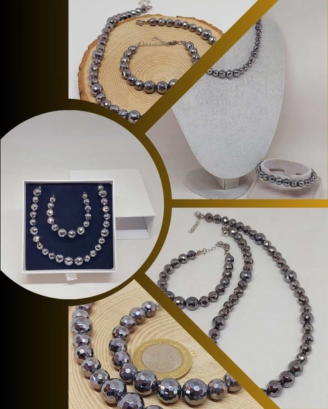 Parlayan Yıldızlar Serisi Terahertz Taşı Kolye & Bileklik Seti ürün görseli