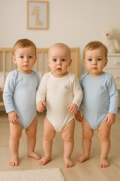 3'lü Natural Bebek Kalpli Badi Zıbın - Mavi