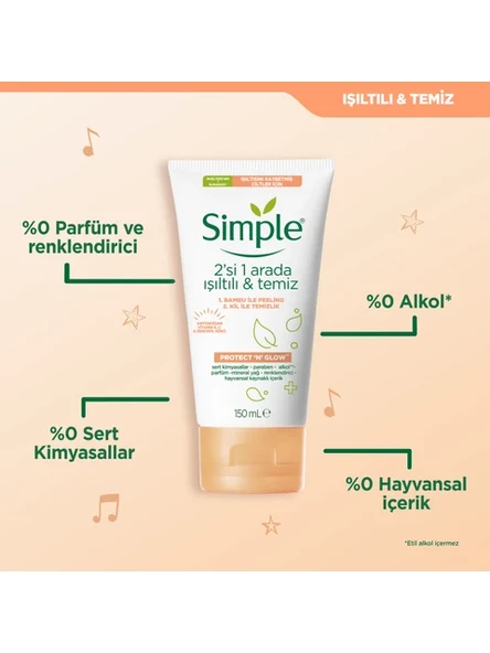 Simple Protect & Glow 2'Si 1 Arada Işıltılı & Temiz Işıltısını Kaybetmiş Ciltler İçin 150 ML - 3