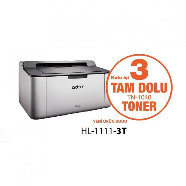 Brother Lazerjet HL-1111-3T 3 Tam Dolu Tonerli A4 Usb Grişli Mono Lazer  Yazıcı