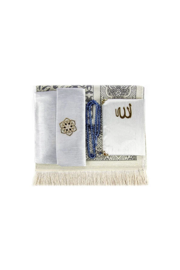 Seccade Seti - Şantuk Kaplı Yasin - Seccade - Tesbih - Gri Renk - Resim 4