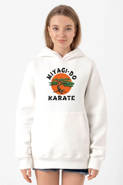 Cobra Kai Miyagi Do Karate Beyaz Kadın 3ip Kapşonlu Sweatshirt