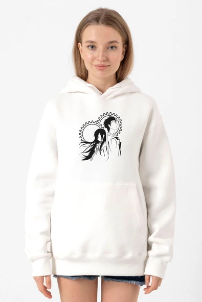 Steins Gate Okabe and Kurisu Beyaz Kadın 3ip Kapşonlu Sweatshirt ürün görseli