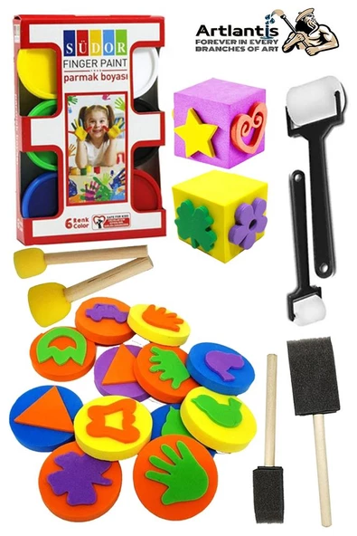 Parmak Boyası Ponpon Sünger Tampon Fırça Küp Eva Baskı Seti Sünger Rulo 26 Parça 1 Paket Südor Parmak Bpyası Baskı Seti ürün görseli