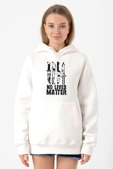 Horror Knifes No Live Matter Beyaz Kadın 3ip Kapşonlu Sweatshirt
