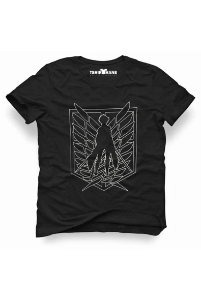 Anime Attack On Titan Eren Jaeger Erkek Baskılı Siyah Tshirt