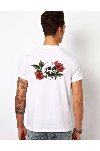 Kuru Kafa Rose Erkek Baskılı Beyaz Tshirt - Resim 2