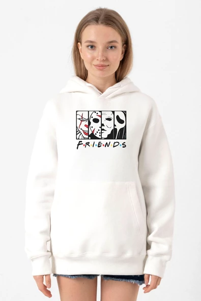 Horror Character Friends Beyaz Kadın 3ip Kapşonlu Sweatshirt ürün görseli