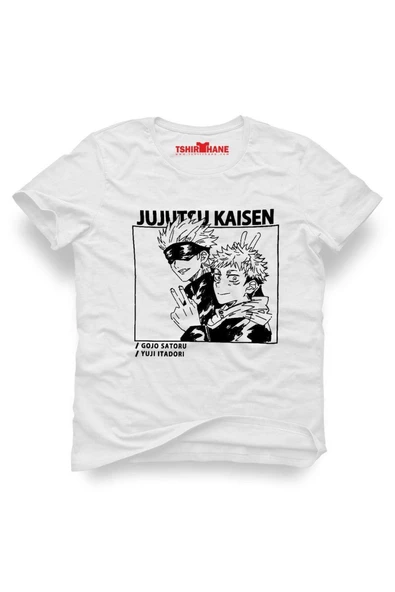 Anime Jujutsu Kaisen Erkek Baskılı Beyaz Tshirt - 1
