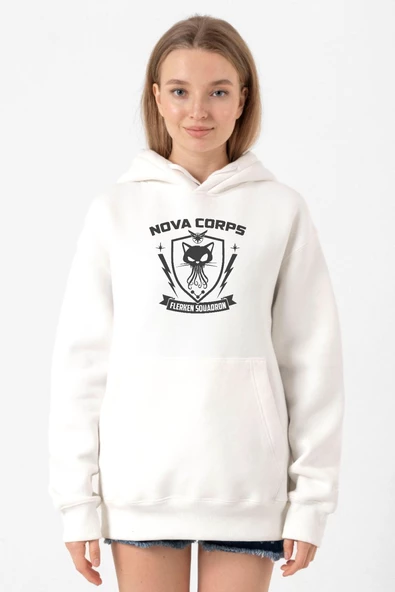 Nova Corps Flerken Squadron Beyaz Kadın 3ip Kapşonlu Sweatshirt ürün görseli 1