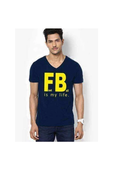 Tshirthane Fb Football İs My Life Komik Baskılı Erkek Dar Kesim Slim Fit t-shirt