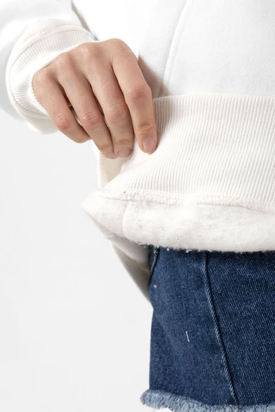 Bordo Mavi Parmak İzi Beyaz Kadın 3ip Kapşonlu Sweatshirt