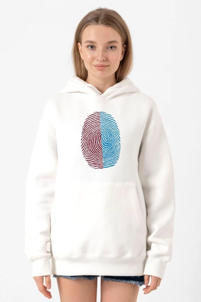 Bordo Mavi Parmak İzi Beyaz Kadın 3ip Kapşonlu Sweatshirt - Resim 2