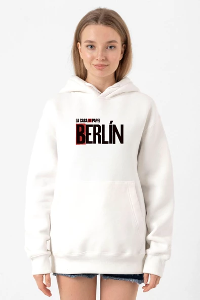 La Casa De Papel Berlin Beyaz Kadın 3ip Kapşonlu Sweatshirt ürün görseli