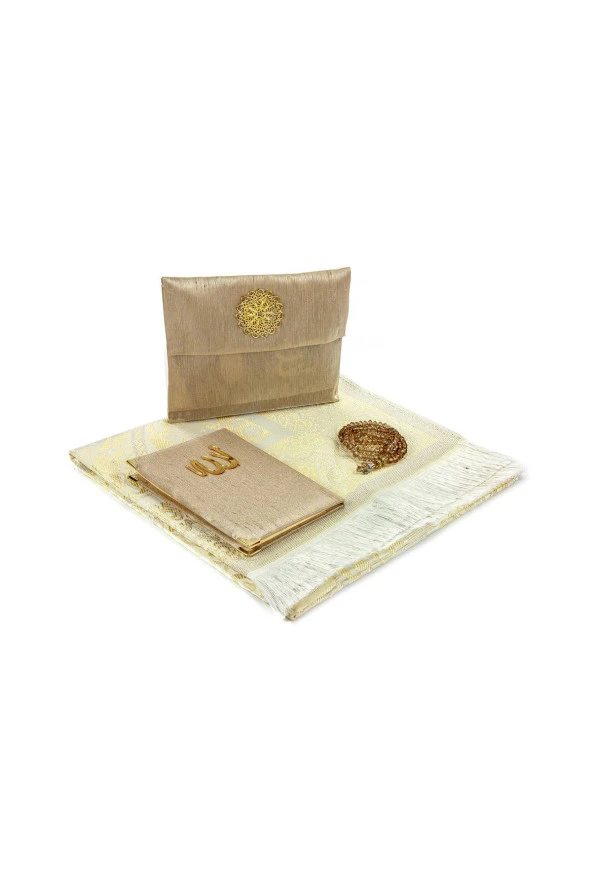 Seccade Seti - Şantuk Kaplı Yasin - Seccade - Tesbih - Krem Renk - Resim 2