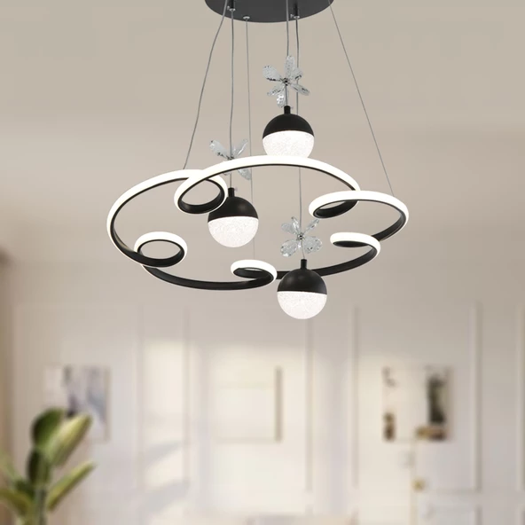 TT Aydınlatma TT322-3TPL-SY  Bulut Modeli Mat Siyah 3 Toplu 3 Renk Modüllü Ledli Avize - Resim 3