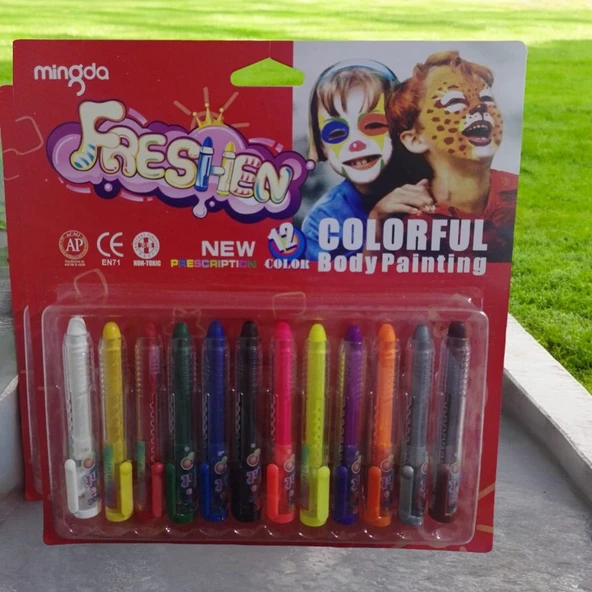 VIP PALYAÇO YÜZ BOYASI 12 LI KALEM YÜZ BOYAMA SETİ 12 COLORFUL BORDY PAİNTİNG KOSTÜM AKSESUARLARI ürün görseli