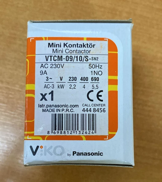 VİKO KONTAKTÖR MİNİ 9 AMPER 1NO  BOBİNLİ VTC-09/10/S - 2