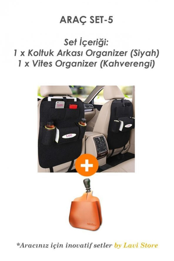 Araba Koltuk Arkası Eşya Düzenleyici + Oto Vites Organizer Çanta Telefon Tutucu Araç Set-5 - 2
