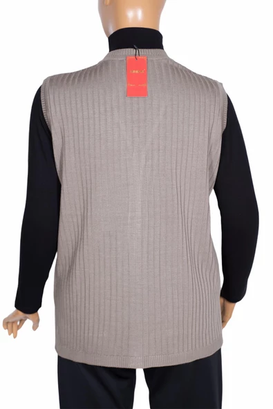 Hesna Kadın Nida Omuzu Cebi Taşlı Fitilli Triko Taş Rengi Yelek - 4