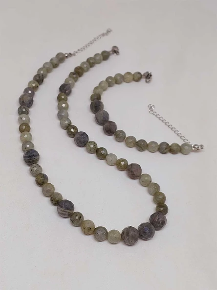 Parlayan Yıldızlar Serisi Labradorit Taşı Kolye & Bileklik Seti - Resim 5