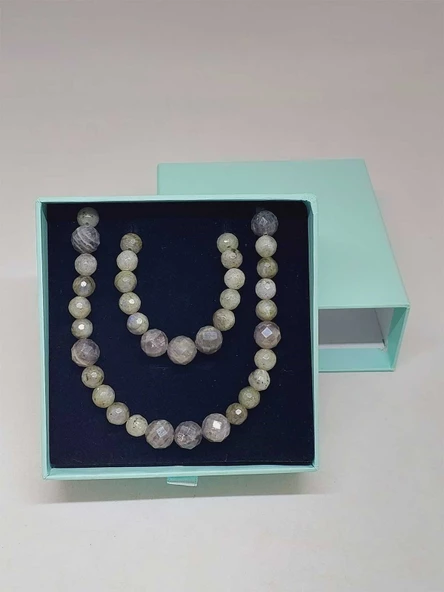 Parlayan Yıldızlar Serisi Labradorit Taşı Kolye & Bileklik Seti - Resim 6