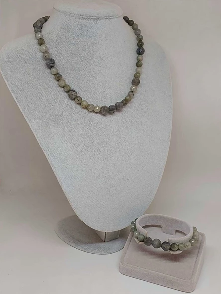 Parlayan Yıldızlar Serisi Labradorit Taşı Kolye & Bileklik Seti - Resim 2