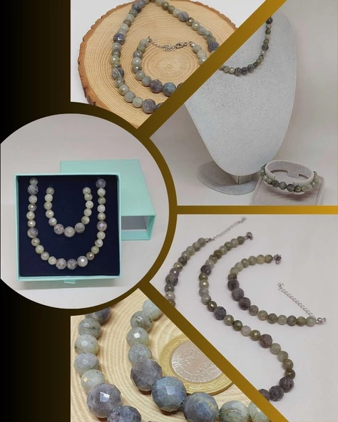 Parlayan Yıldızlar Serisi Labradorit Taşı Kolye & Bileklik Seti ürün görseli 1