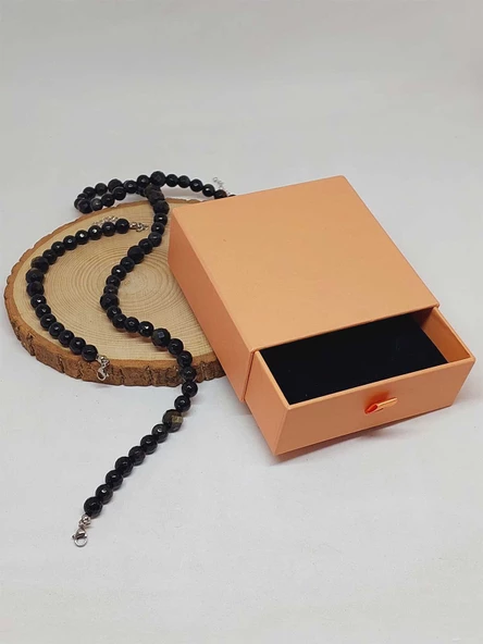 Parlayan Yıldızlar Serisi Golden Obsidyen Taşı Kolye & Bileklik Seti - Resim 3