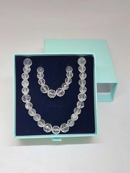 Parlayan Yıldızlar Serisi Kristal Kuvars Taşı Kolye & Bileklik Seti - Resim 6