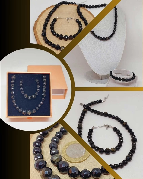 Parlayan Yıldızlar Serisi Golden Obsidyen Taşı Kolye & Bileklik Seti ürün görseli