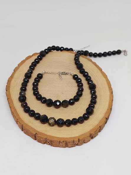 Parlayan Yıldızlar Serisi Golden Obsidyen Taşı Kolye & Bileklik Seti - Resim 7