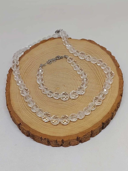 Parlayan Yıldızlar Serisi Kristal Kuvars Taşı Kolye & Bileklik Seti - Resim 7