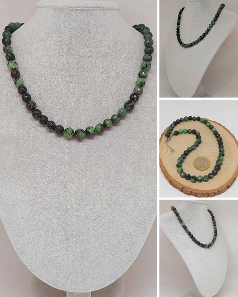 Parlayan Yıldızlar Serisi Anyolit (Rubizoit - Rubyzoisit) Taşı Tasarım Kolye ürün görseli 1