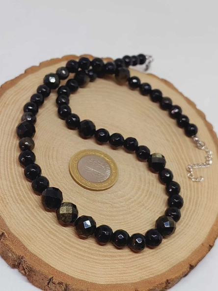 Parlayan Yıldızlar Serisi Golden Obsidyen Taşı Tasarım Kolye - Resim 3