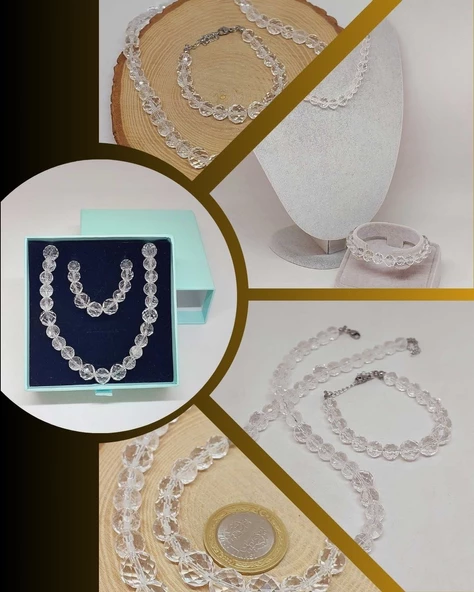 Parlayan Yıldızlar Serisi Kristal Kuvars Taşı Kolye & Bileklik Seti ürün görseli