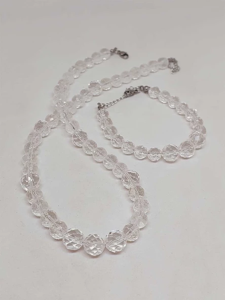 Parlayan Yıldızlar Serisi Kristal Kuvars Taşı Kolye & Bileklik Seti - Resim 5