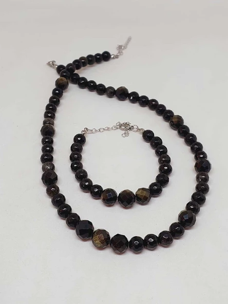 Parlayan Yıldızlar Serisi Golden Obsidyen Taşı Kolye & Bileklik Seti - Resim 5