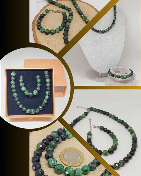 Parlayan Yıldızlar Serisi Anyolit (Rubizoit – Rubyzoisit) Taşı Kolye & Bileklik Seti ürün görseli 1