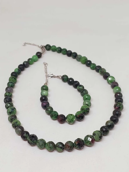 Parlayan Yıldızlar Serisi Anyolit (Rubizoit – Rubyzoisit) Taşı Kolye & Bileklik Seti - Resim 5