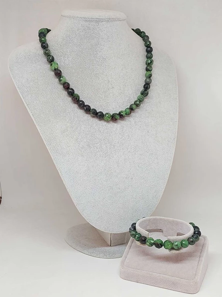 Parlayan Yıldızlar Serisi Anyolit (Rubizoit – Rubyzoisit) Taşı Kolye & Bileklik Seti - Resim 2