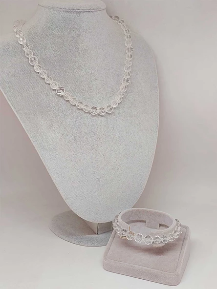 Parlayan Yıldızlar Serisi Kristal Kuvars Taşı Kolye & Bileklik Seti - Resim 2