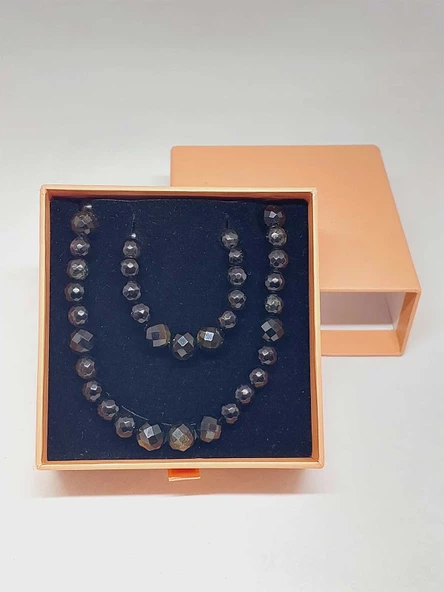 Parlayan Yıldızlar Serisi Golden Obsidyen Taşı Kolye & Bileklik Seti - Resim 6