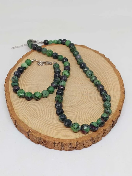 Parlayan Yıldızlar Serisi Anyolit (Rubizoit – Rubyzoisit) Taşı Kolye & Bileklik Seti - Resim 7