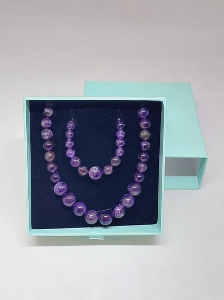 Galaksi Serisi Ametist Taşı Kolye & Bileklik Seti - Resim 6