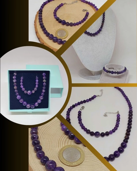 Galaksi Serisi Ametist Taşı Kolye & Bileklik Seti ürün görseli