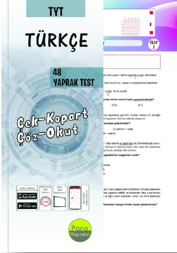 Pano TYT Türkçe Yaprak Testleri (48 Adet) Çek Kopart