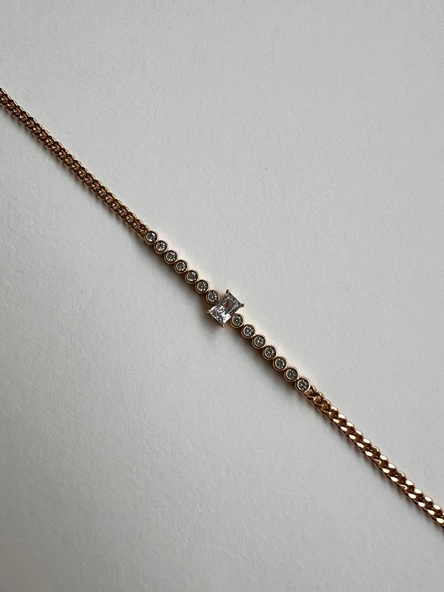 BAGET TEK TAŞ BILEKLIK ALTIN KAPLAMA 18K - 2